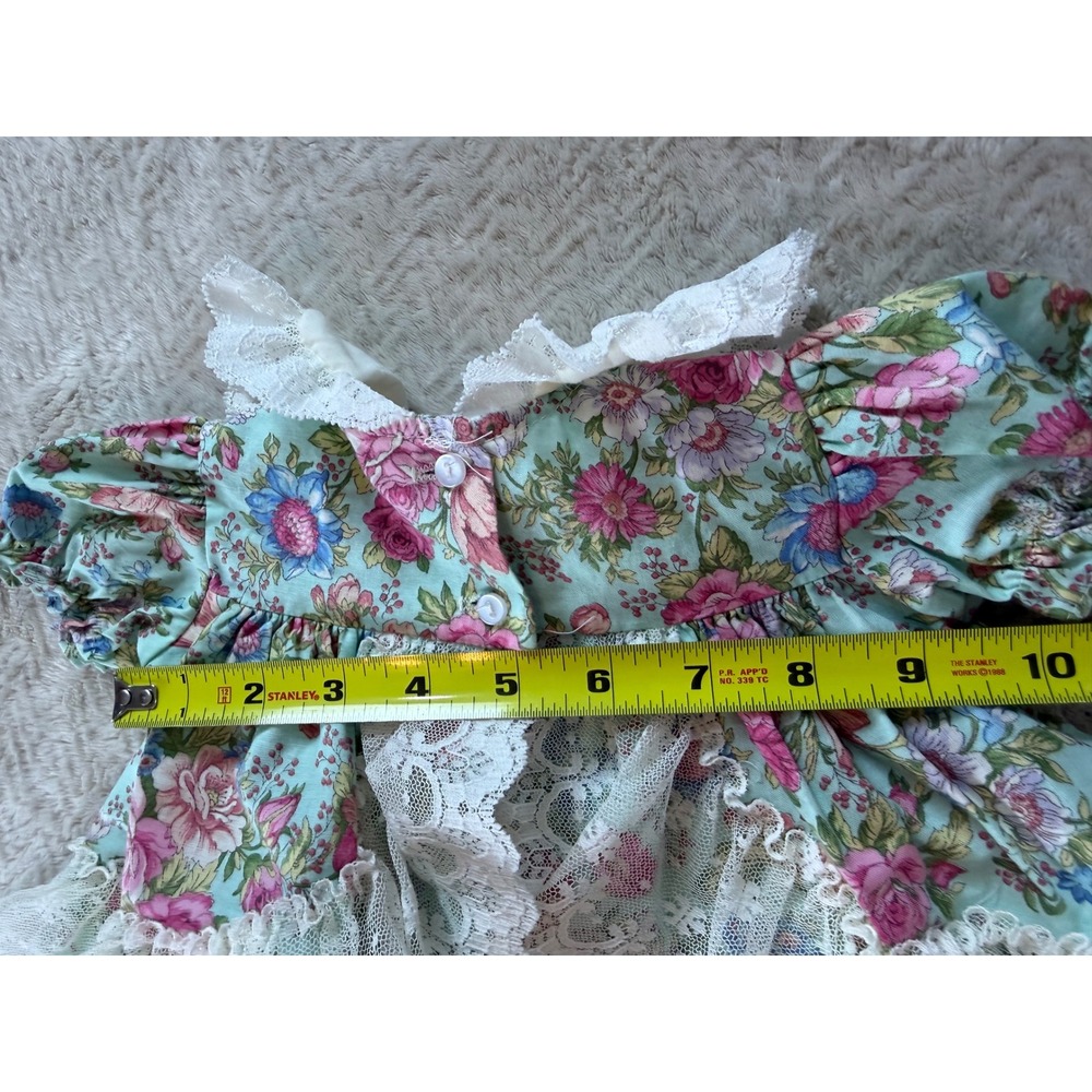Allison Ann Vintage Floral Lace Preemie Baby Dress Pink Blue Cotton Made in USA - Picture 10 of 12